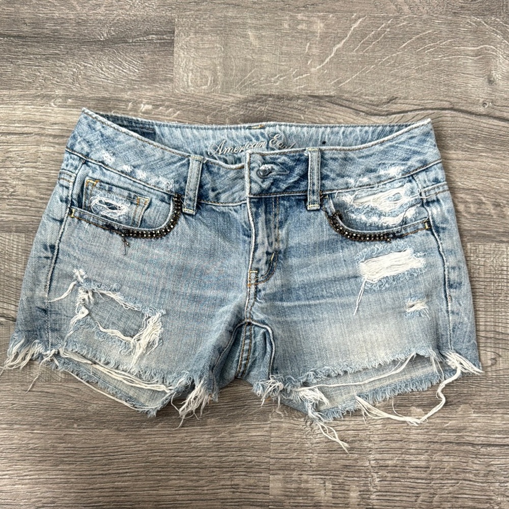 American Eagle Outfitters Blue Jean Shorts Distressed Style